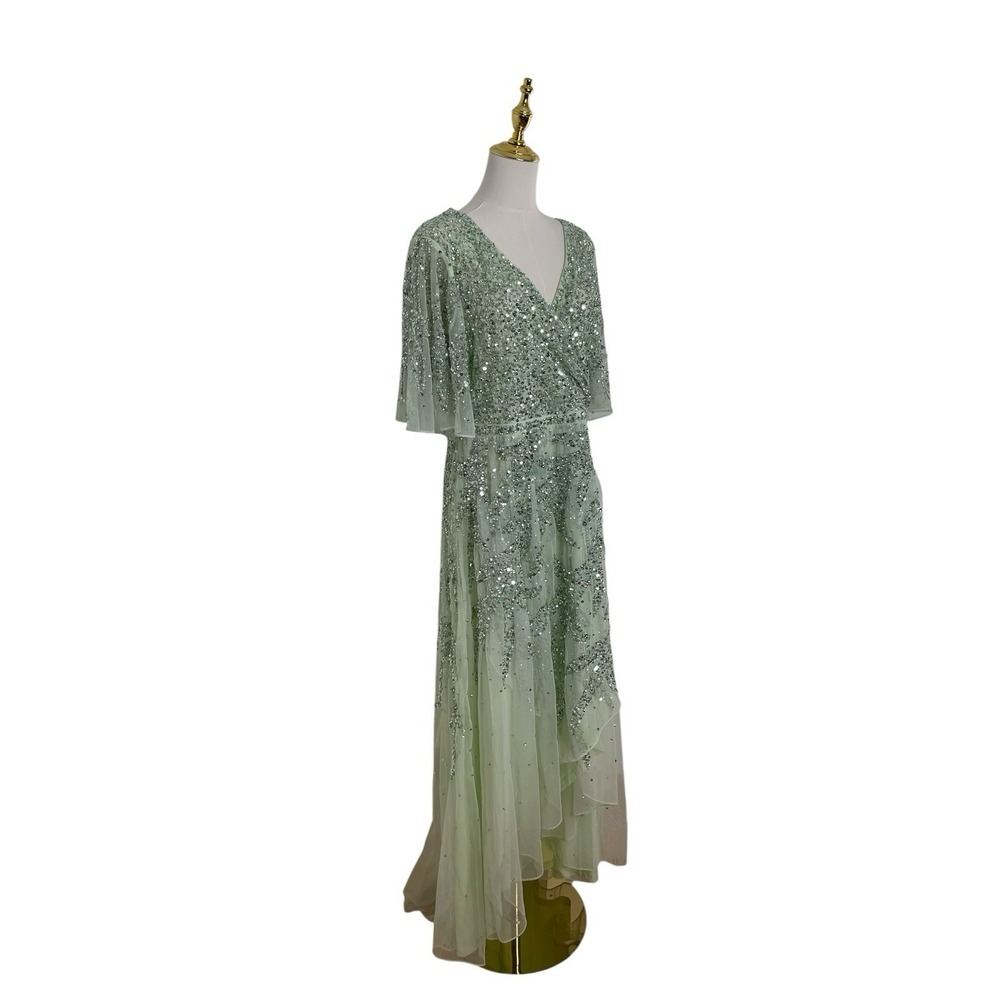 Mac Duggal 93681 Sage Sequin Butterfly Sleeve High Low Dress Size 12 $498 - Picture 5 of 7